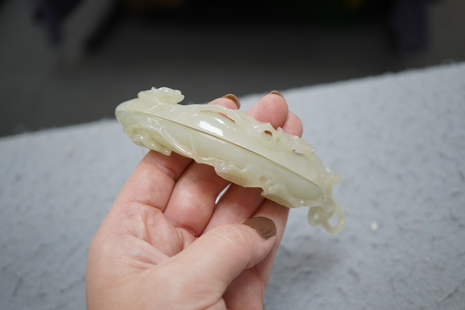 An unusual Chinese white jade ‘bean pod’ box and cover, 18th-19th century